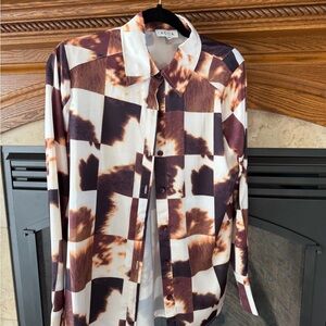 ACCA Women's Checkered Blouse - Brown and White